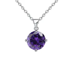 18K White Gold 1 Carat Created Amethyst Round Stud Necklace Plated 18 inch