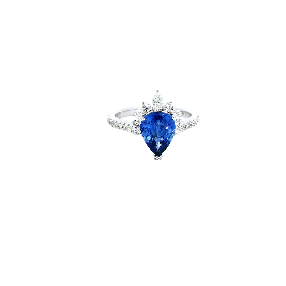 18K White Gold - Blue Sapphire & Diamond Ring - J36871