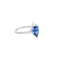 18K White Gold - Blue Sapphire & Diamond Ring - J36871