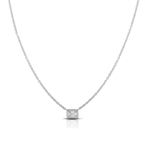 18K White Gold Emerald-Cut Diamond Pendant Necklace