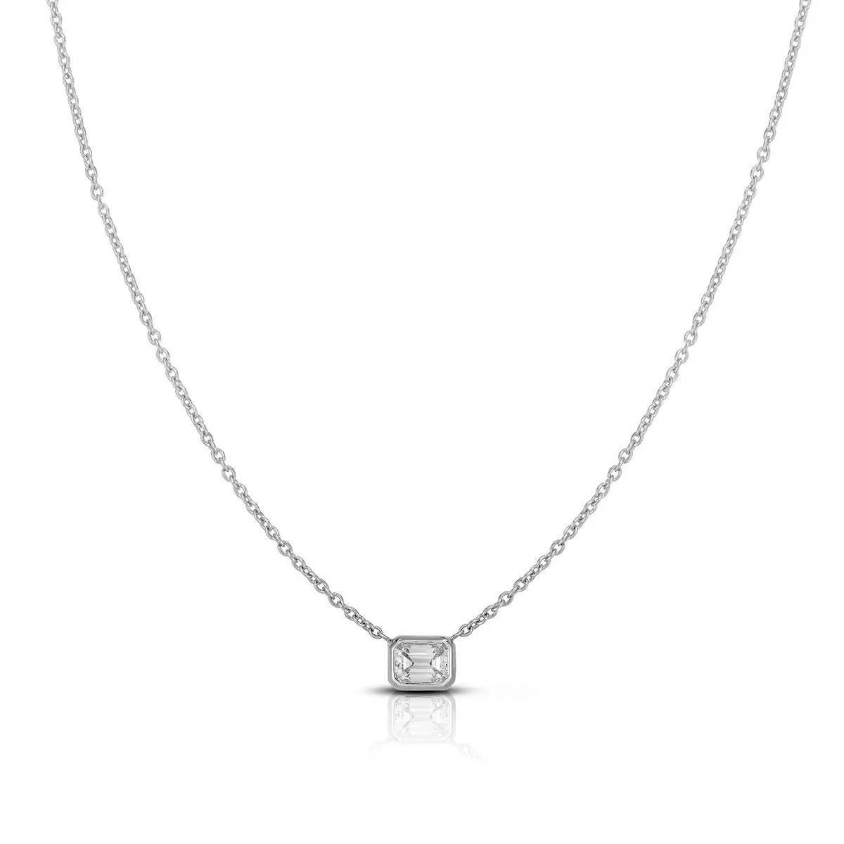 18K White Gold Emerald-Cut Diamond Pendant Necklace