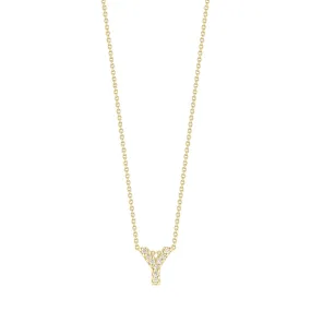 18K Yellow Gold Diamond Love Letter Y Necklace