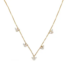 18K Yellow Gold Marquise and Round Diamond Butterfly Chain Necklace