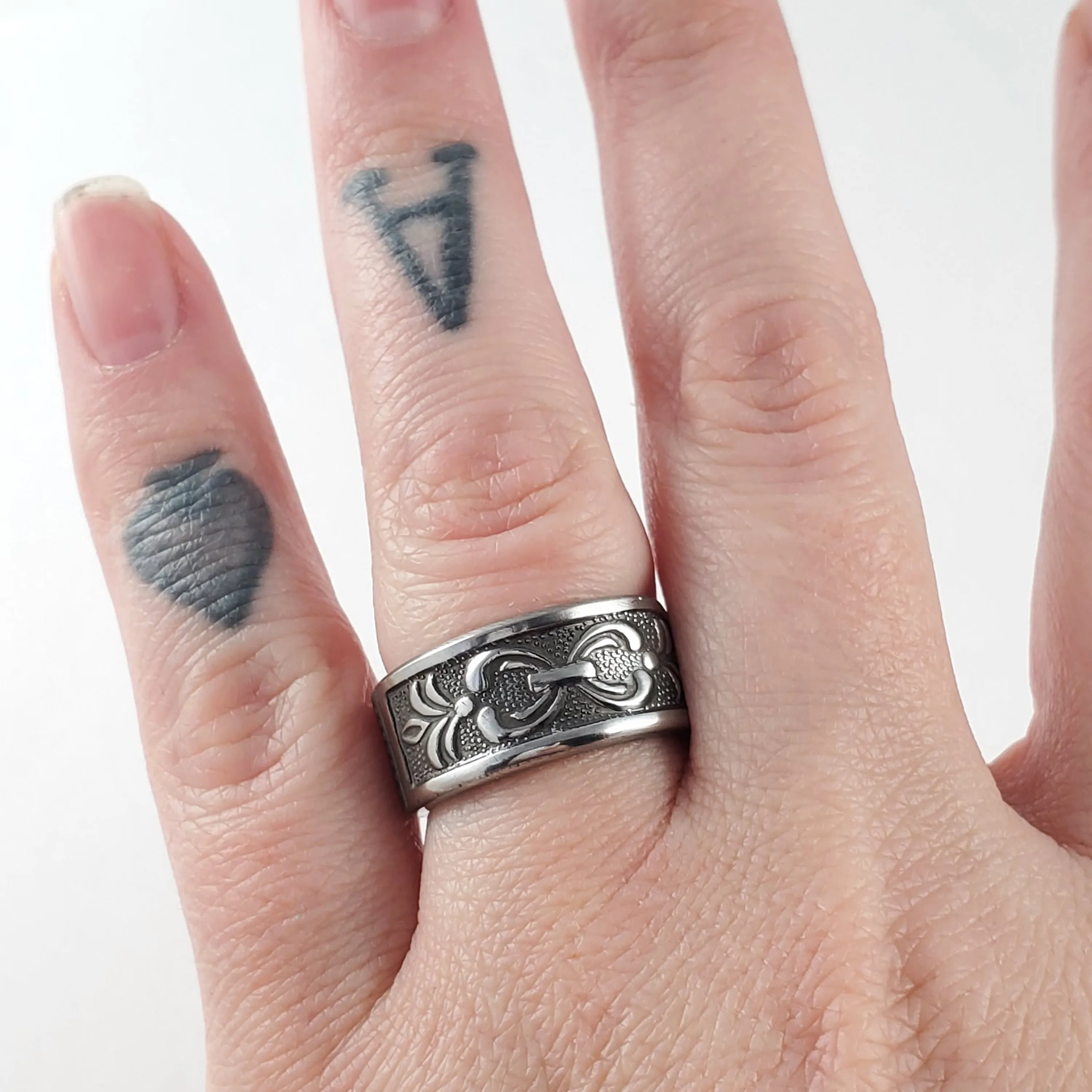 1970's Scroll Stainless Steel Spoon Ring
