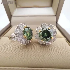 1ct Green Moissanite Stud Earrings Silver Jewelry Gift
