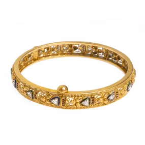22ct Gold Antiquated Look Openable Bangle with Polki Style Stone (26.2g) B-8286