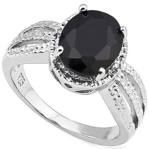 3 1/2 CT BLACK SAPPHIRE & DIAMOND 925 STERLING SILVER RING