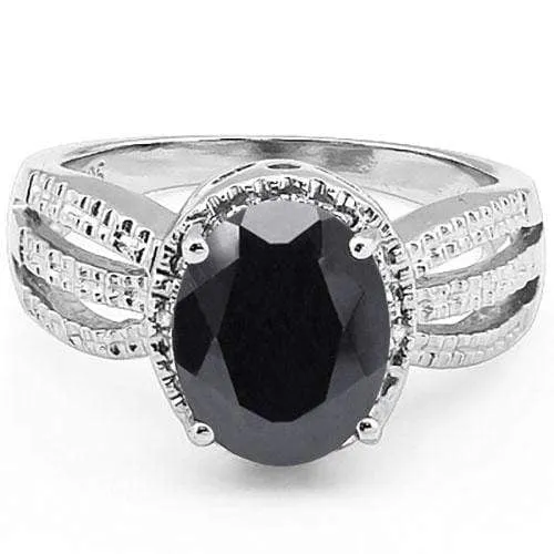 3 1/2 CT BLACK SAPPHIRE & DIAMOND 925 STERLING SILVER RING