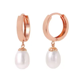 8 Carat 14K Solid Rose Gold Pearl Drop Hoop Earrings