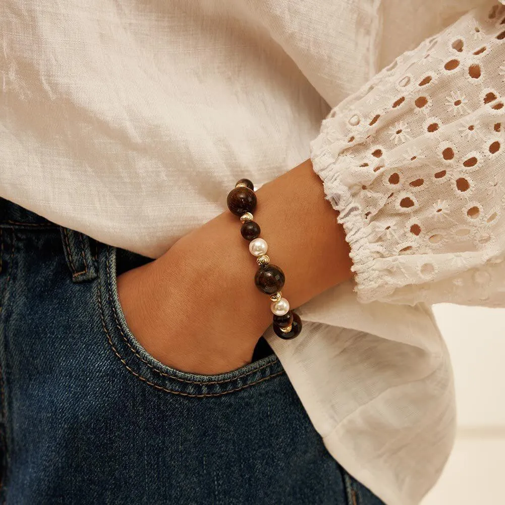 925 Silver Tiger Eye Stone Shell Pearl Bracelet