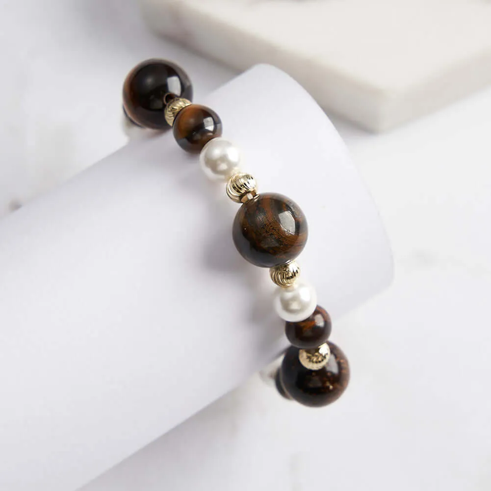 925 Silver Tiger Eye Stone Shell Pearl Bracelet