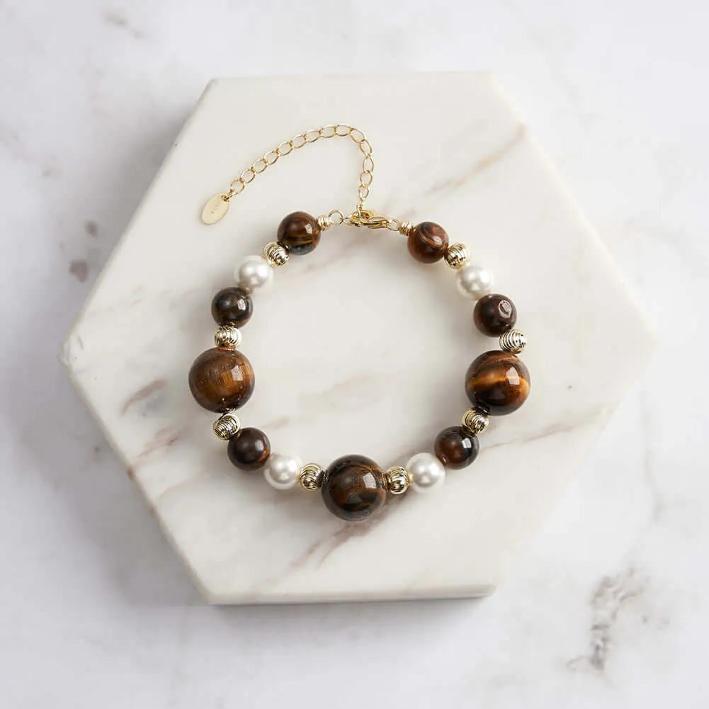 925 Silver Tiger Eye Stone Shell Pearl Bracelet