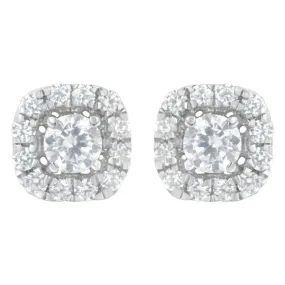 .925 Sterling Silver 1/2 cttw Brilliant Round-Cut Diamond Solitaire with Halo Stud Earring (I-J, I2-I3)