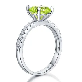 925 Sterling Silver Bridal Wedding Promise Ring 2 Carat Simulated Green Peridot