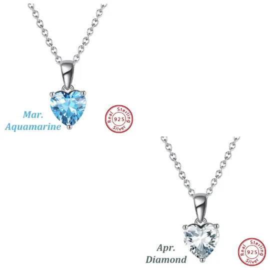925 Sterling Silver Heart Birthstone Necklace