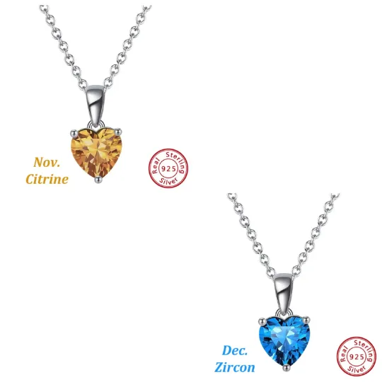 925 Sterling Silver Heart Birthstone Necklace