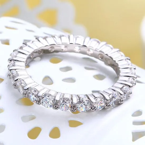 925 Sterling Silver Wedding Band Eternity Stacking Ring Jewelry Round Cut Simulated Diamond