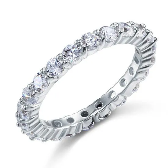 925 Sterling Silver Wedding Band Eternity Stacking Ring Jewelry Round Cut Simulated Diamond