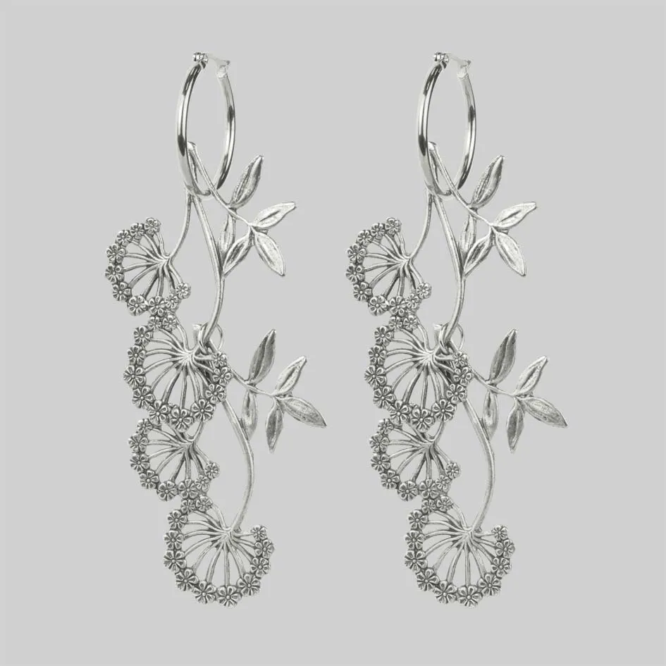 AELLA. Floral Drop Hoop Earrings - Silver