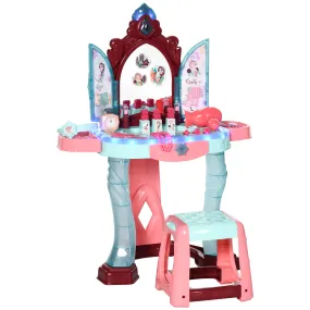 AIYAPLAY 31 Piece Kids Dressing Table Set - Princess Theme, Music & Light Features, Beauty Kit & Stool for Ages 3-6 - Blue and Pink