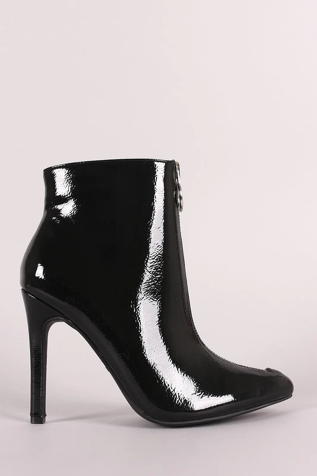 Anne Michelle Zipper Trim Pointy Toe Stiletto Patent Booties
