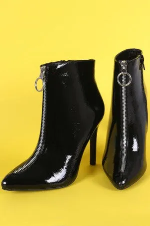 Anne Michelle Zipper Trim Pointy Toe Stiletto Patent Booties