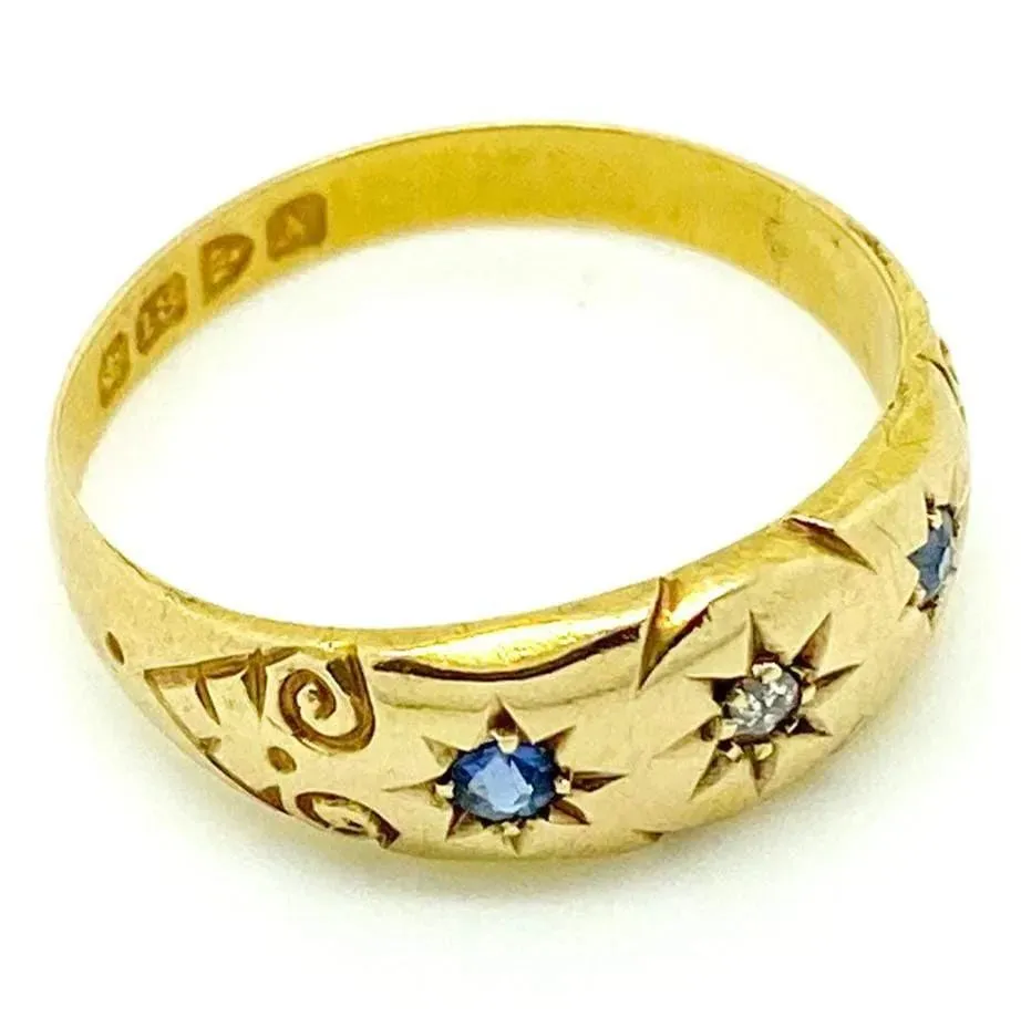 Antique 1913 18ct Sapphire Diamond Star Ring