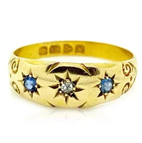 Antique 1913 18ct Sapphire Diamond Star Ring