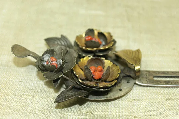 Antique Silver Chinese Hairpin With Coral