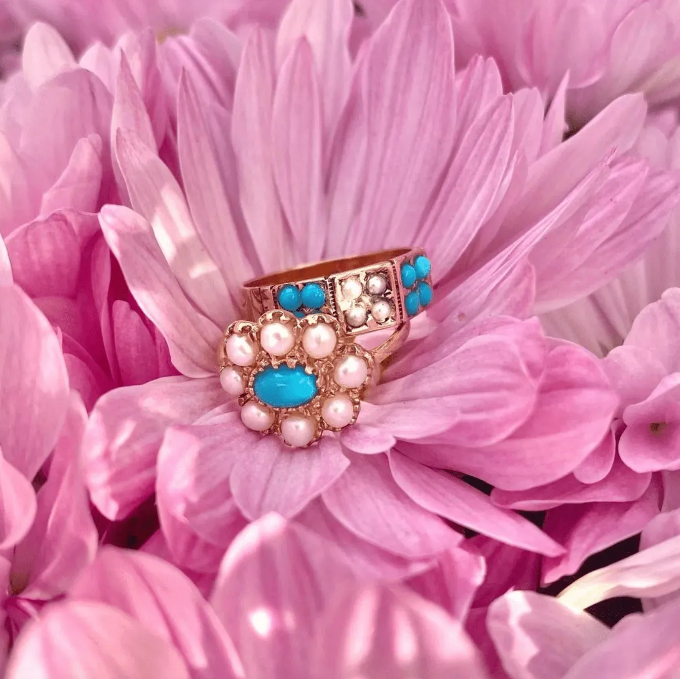 Antique Victorian Turquoise & Pearl 9ct Gold Ring