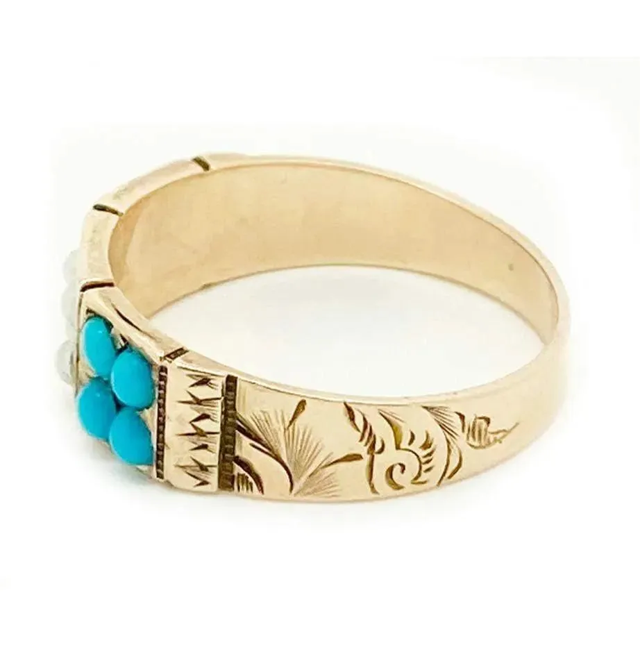Antique Victorian Turquoise & Pearl 9ct Gold Ring