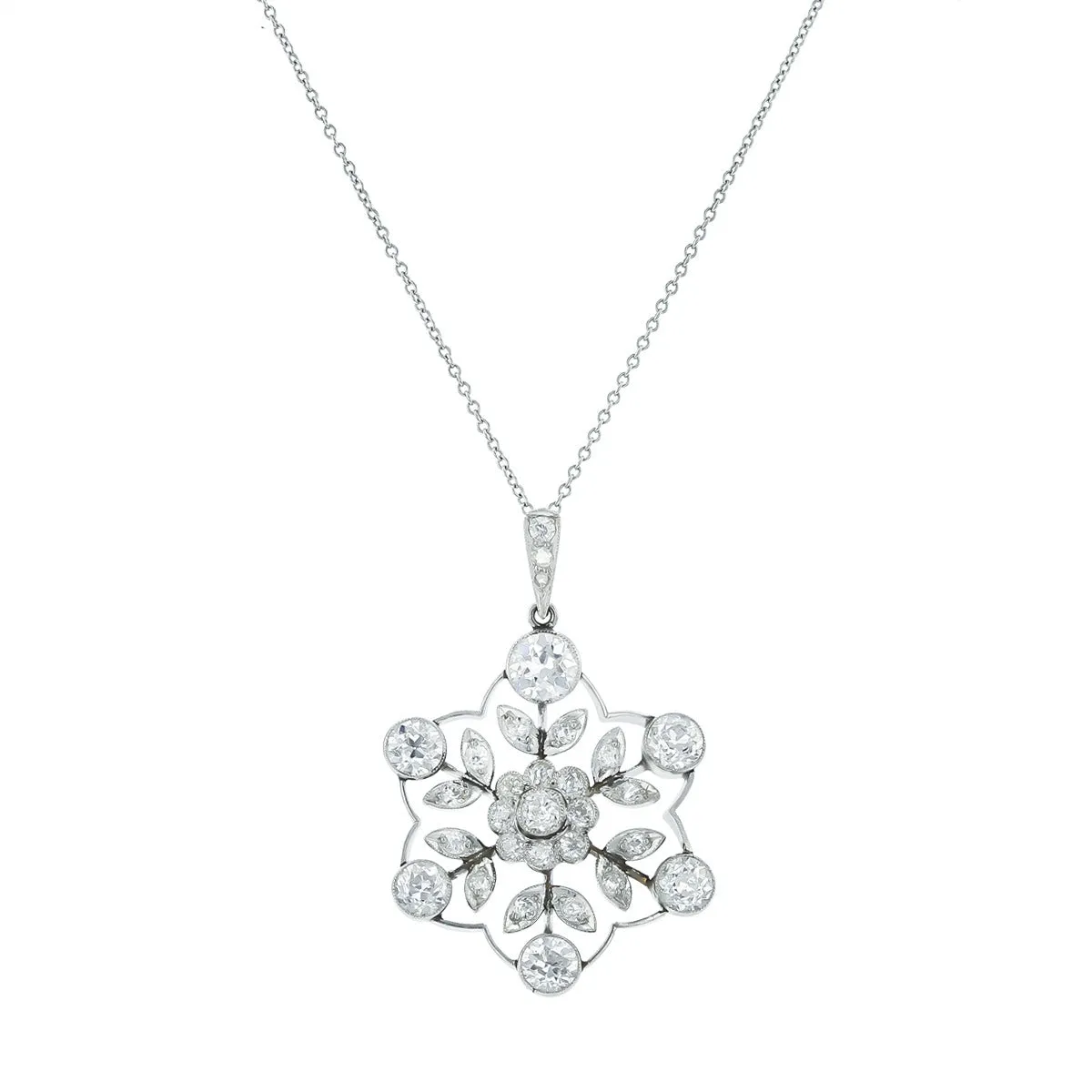 Art Deco Platinum Diamond Snowflake Pendant Necklace
