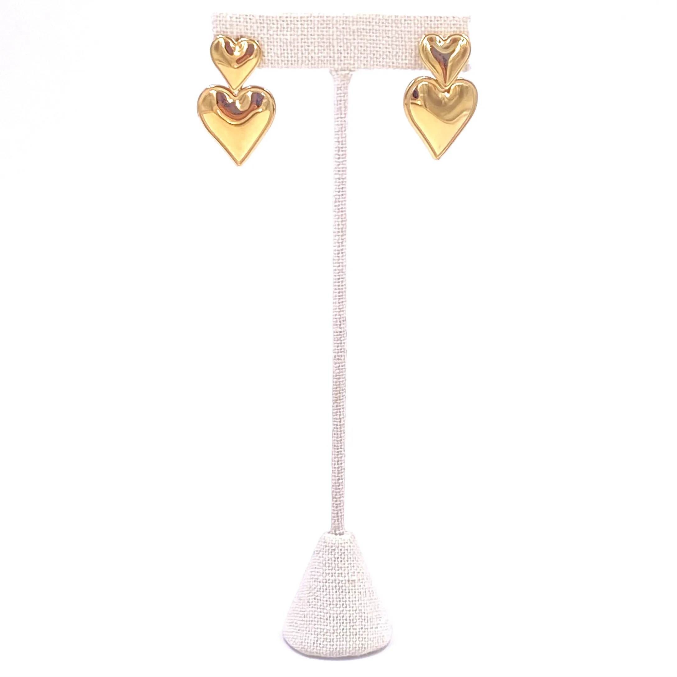 Ashley Gold Stainless Steel Gold Plated Double Heart Drop Earrings