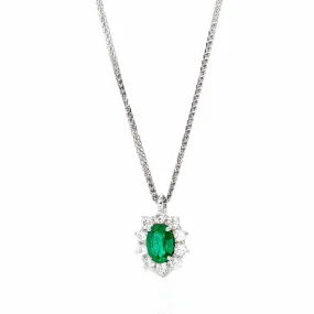 Baikalla™ 18k White Gold AAA Emerald Round 4 Prong Set Necklace With Diamond
