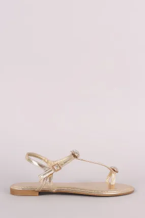 Bamboo Metallic Rhinestone Toe Ring Flat Sandal
