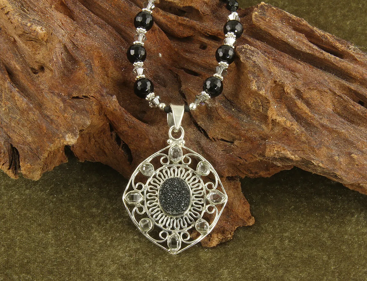 Black Agate Druzy Gemstone Necklace