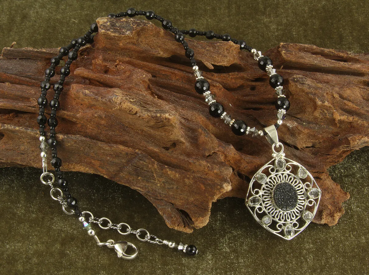 Black Agate Druzy Gemstone Necklace