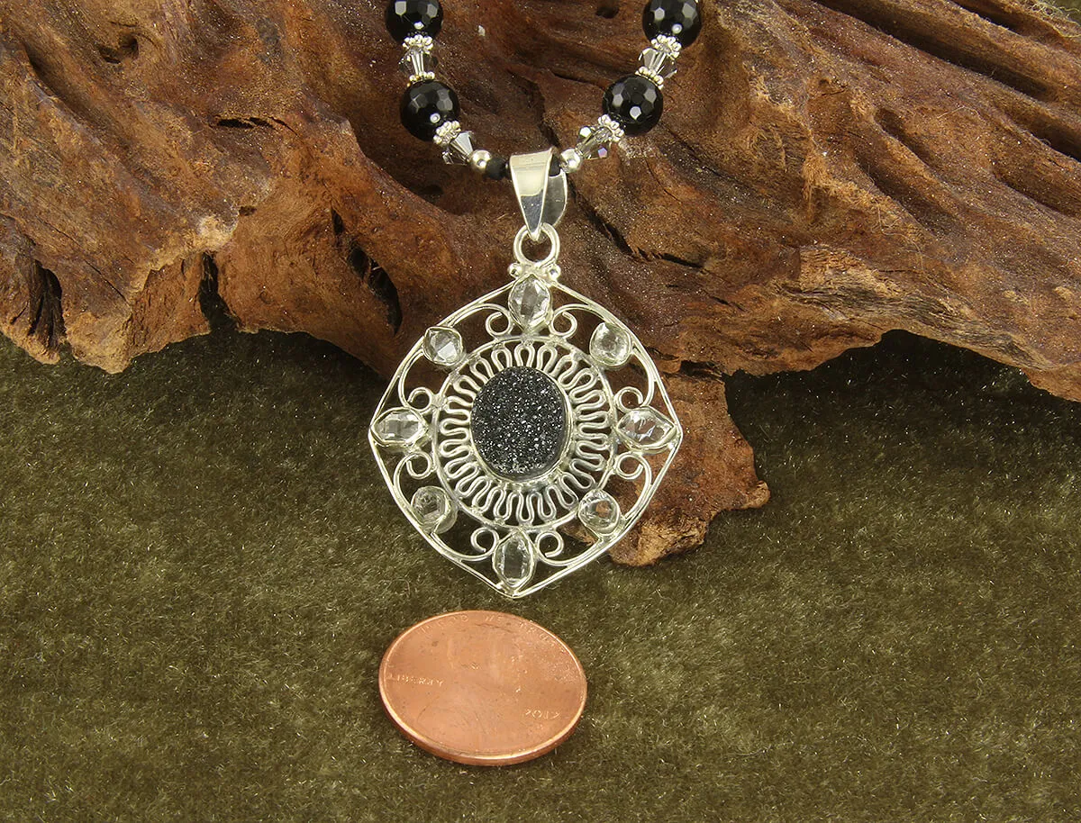 Black Agate Druzy Gemstone Necklace