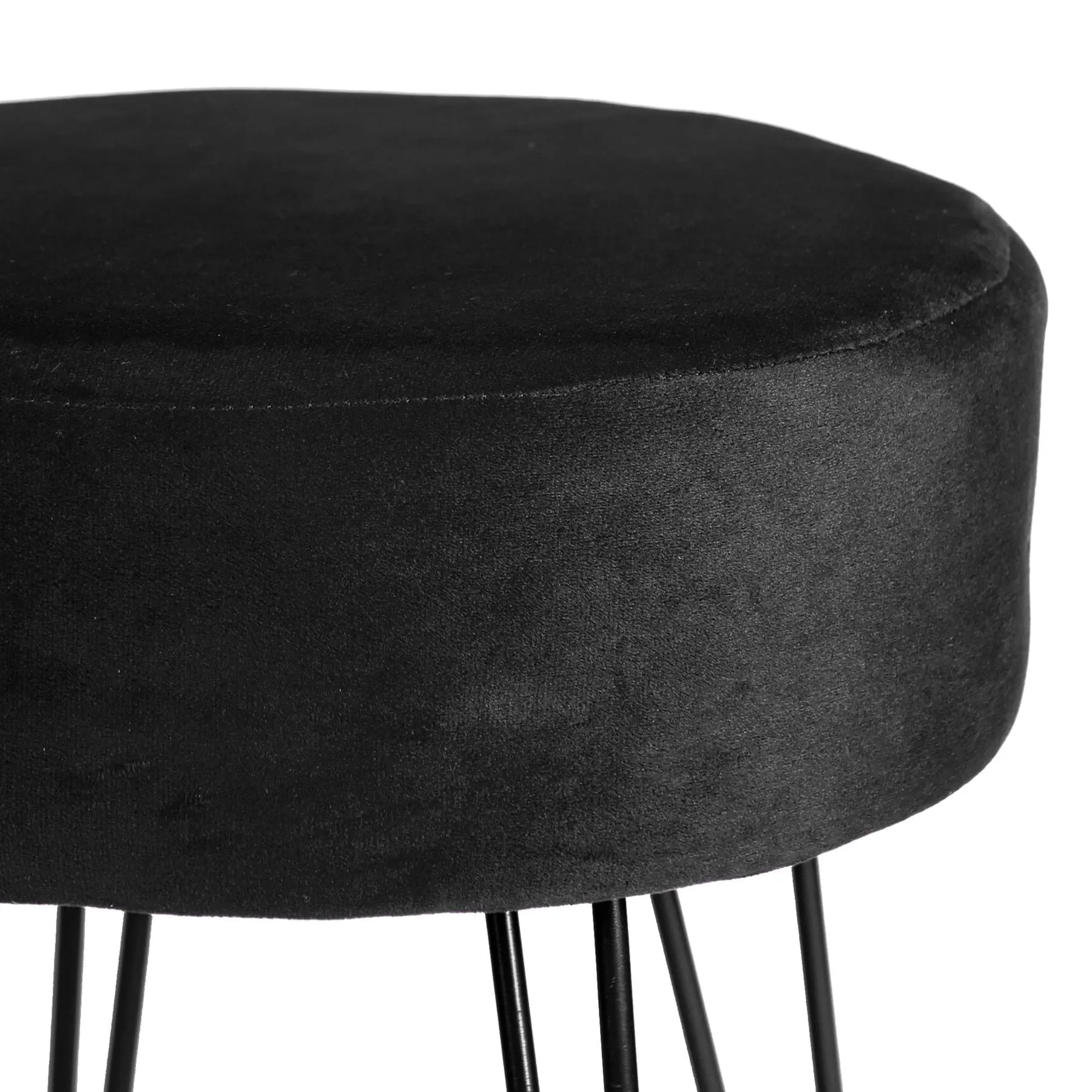 Black Round Velvet Footstool - By Harbour Housewares