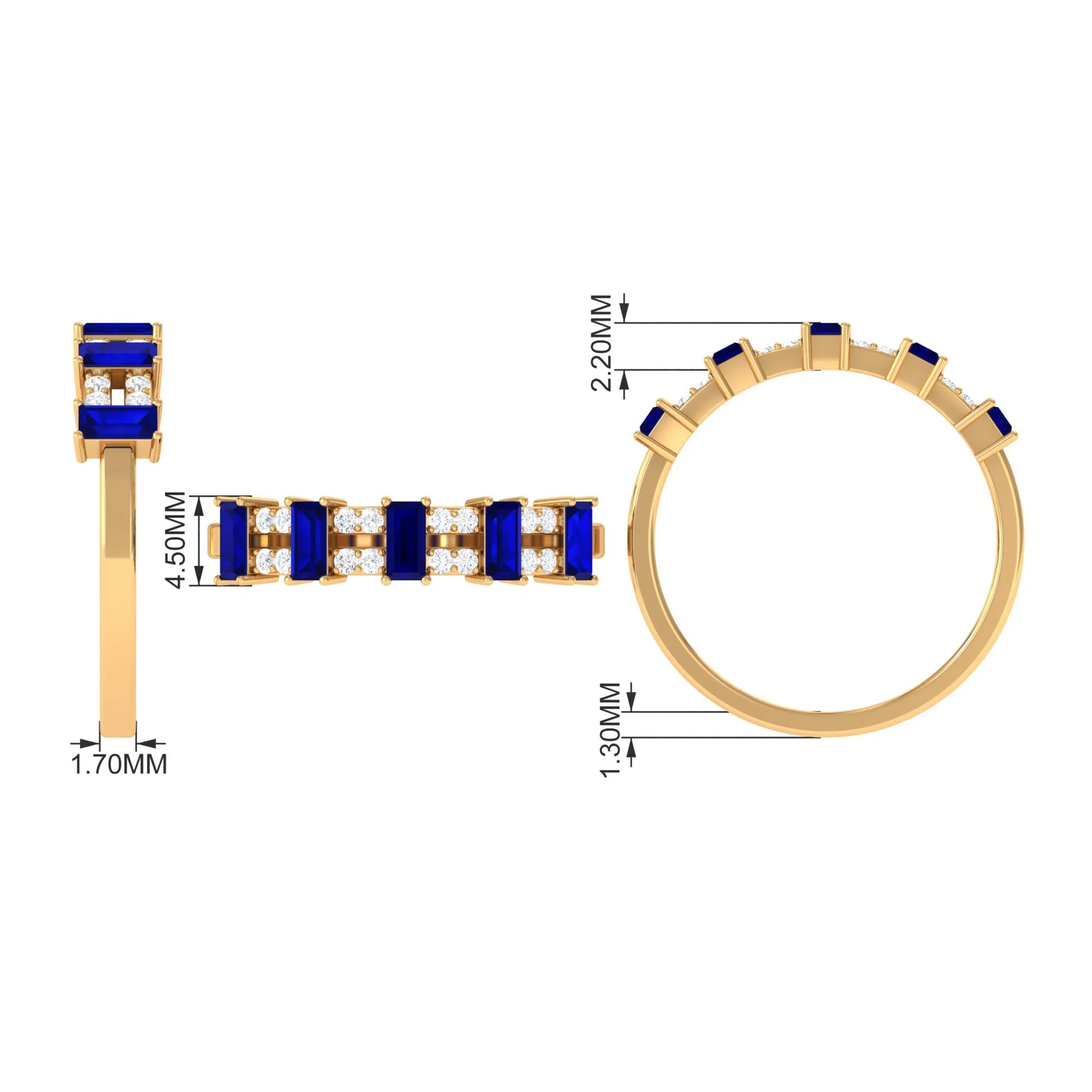 Blue Sapphire and Diamond Wide Half Eternity Ring