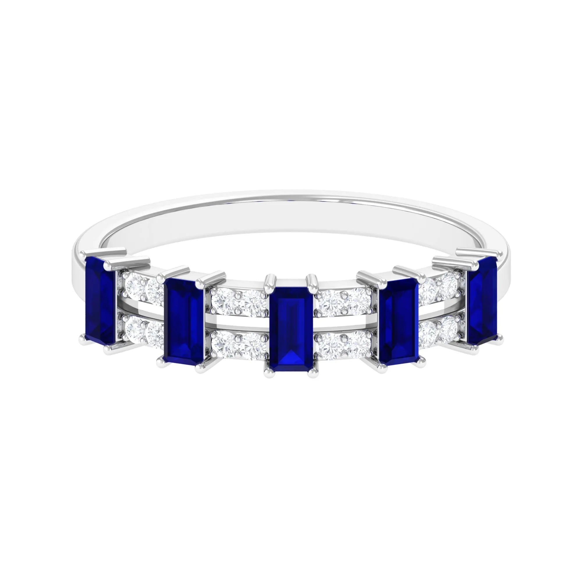Blue Sapphire and Diamond Wide Half Eternity Ring