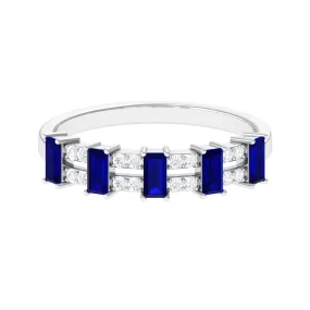 Blue Sapphire and Diamond Wide Half Eternity Ring