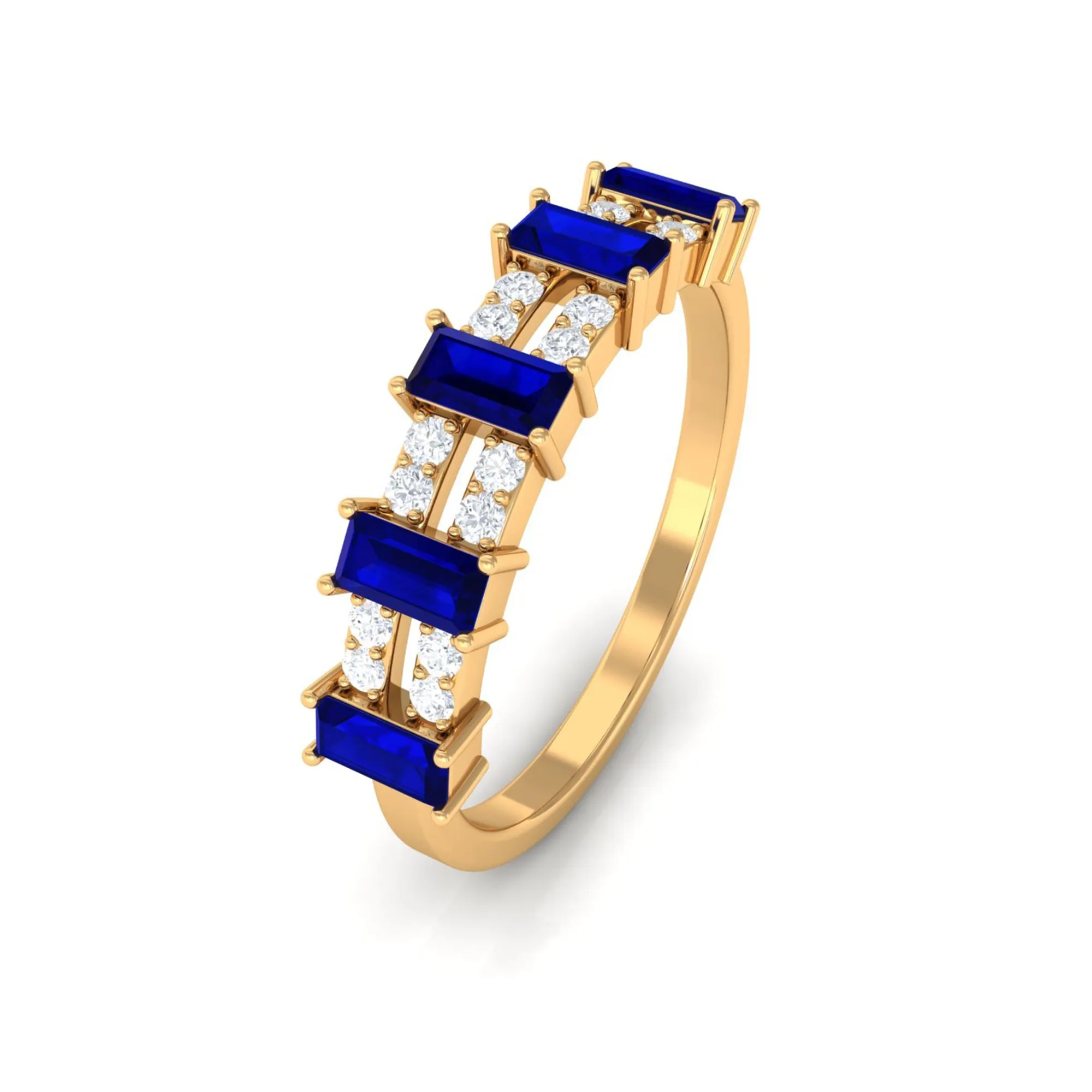Blue Sapphire and Diamond Wide Half Eternity Ring