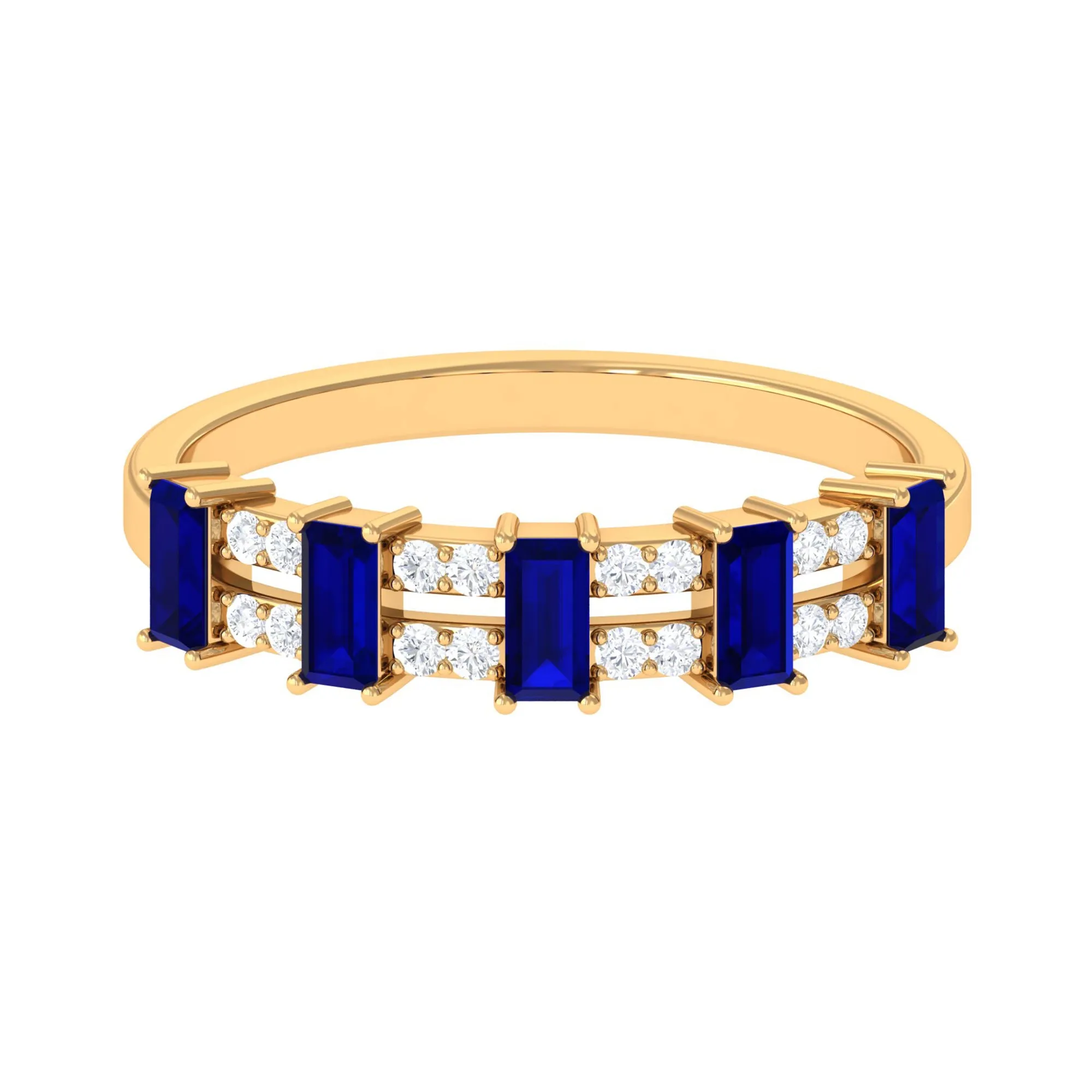 Blue Sapphire and Diamond Wide Half Eternity Ring