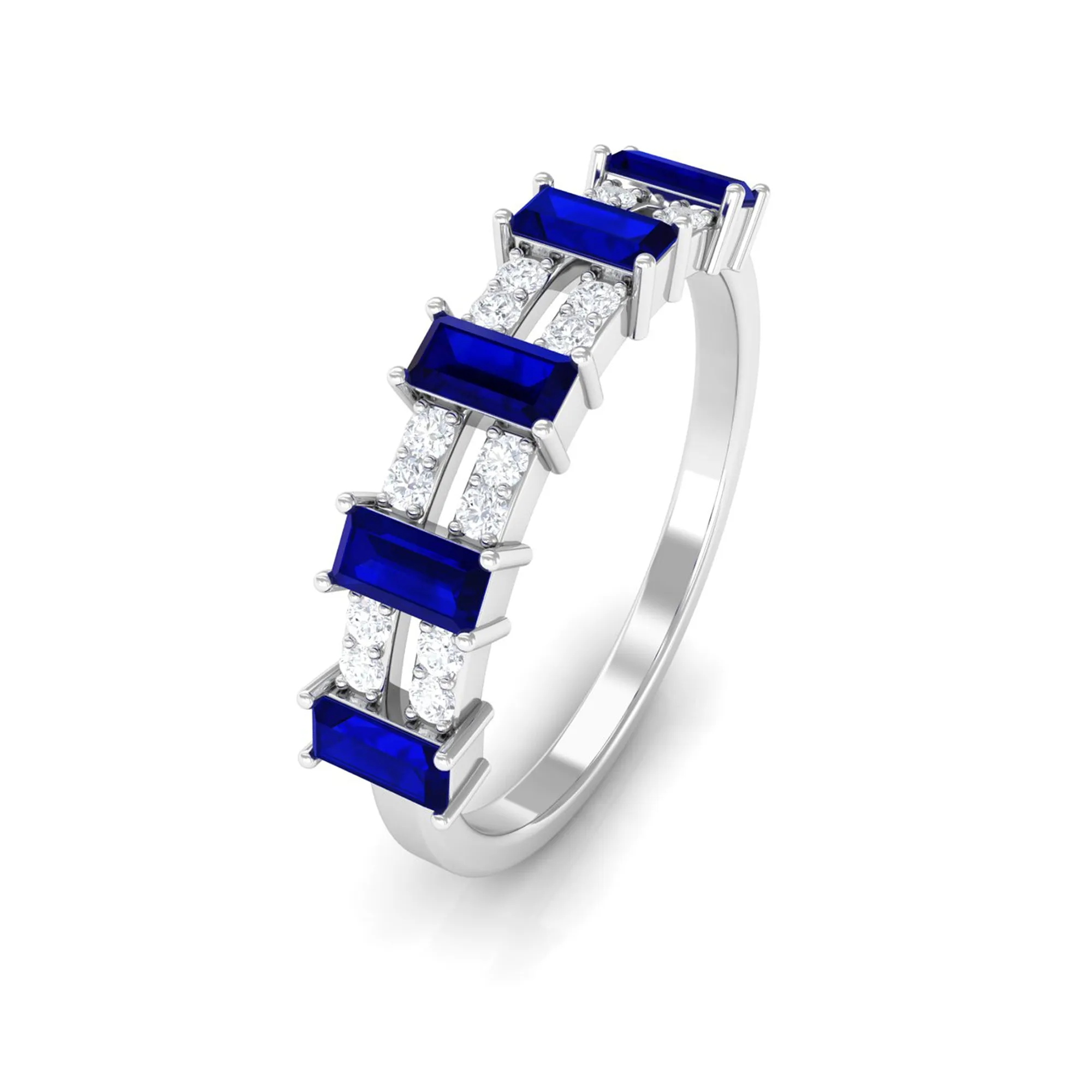 Blue Sapphire and Diamond Wide Half Eternity Ring