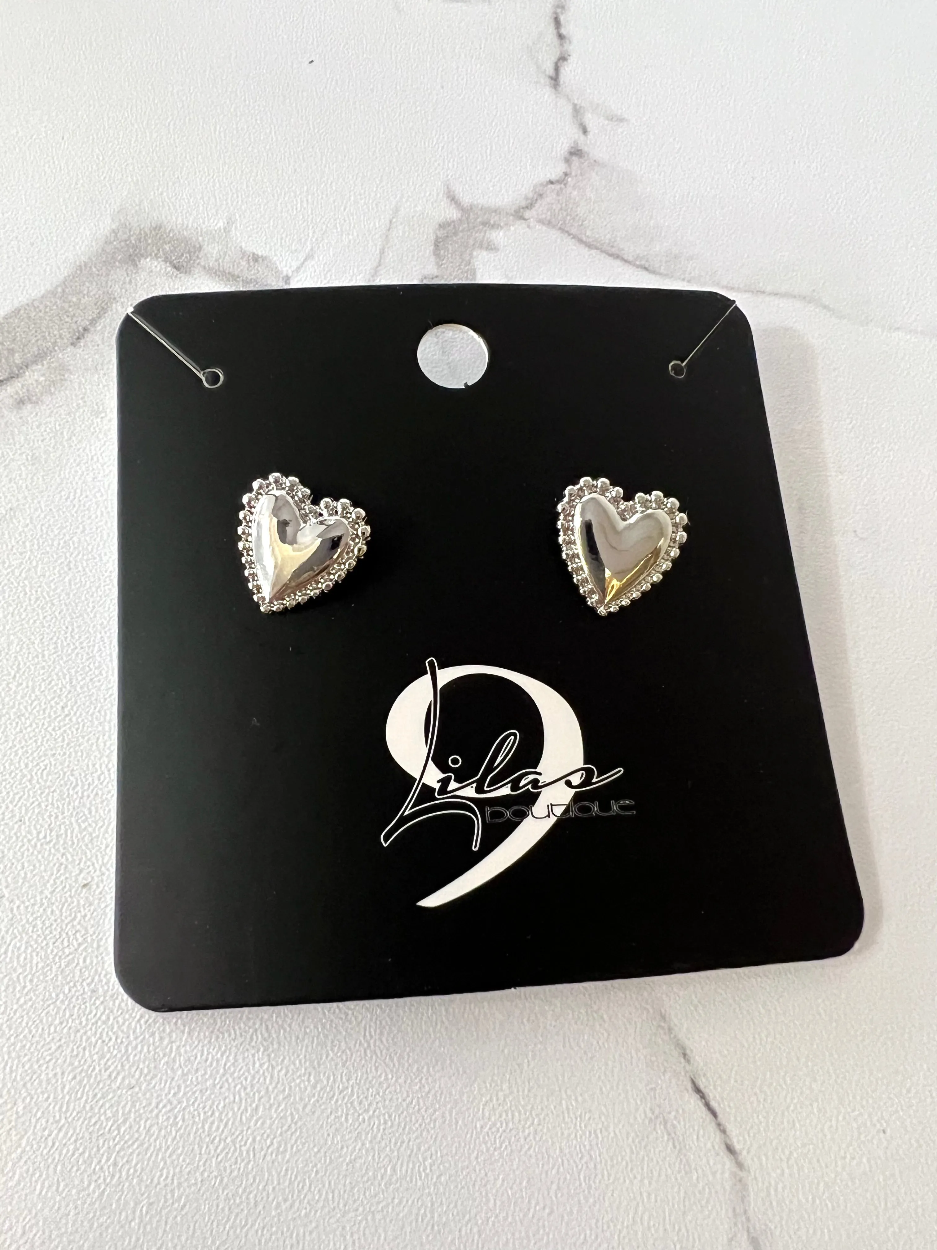 Bordered Heart Stud Earrings