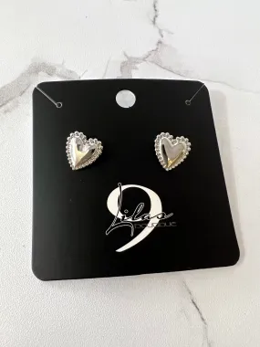 Bordered Heart Stud Earrings