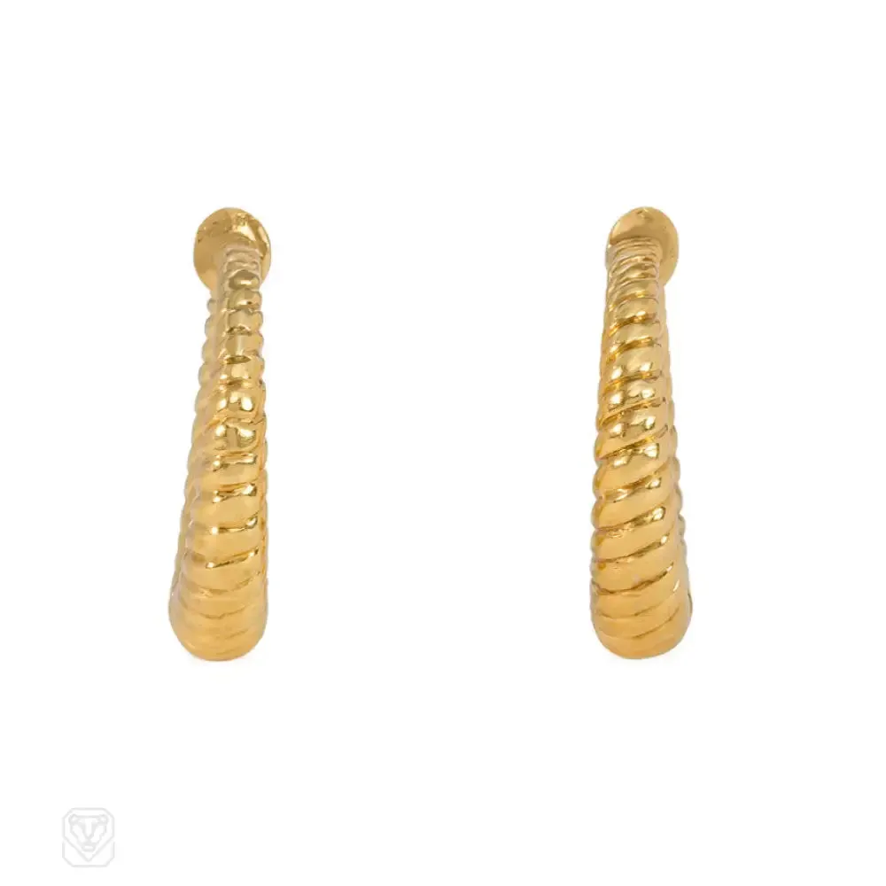 Cartier gold reeded hoop earrings