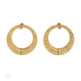 Cartier gold reeded hoop earrings