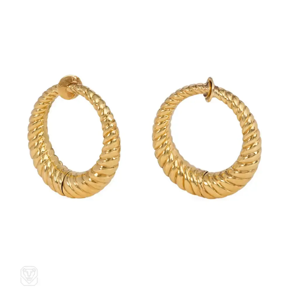 Cartier gold reeded hoop earrings